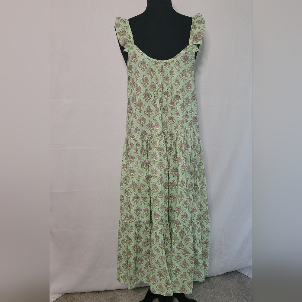 Anna Cate Celia Green Paisley Floral Midi Sundress Adjustable Straps W/Buttons